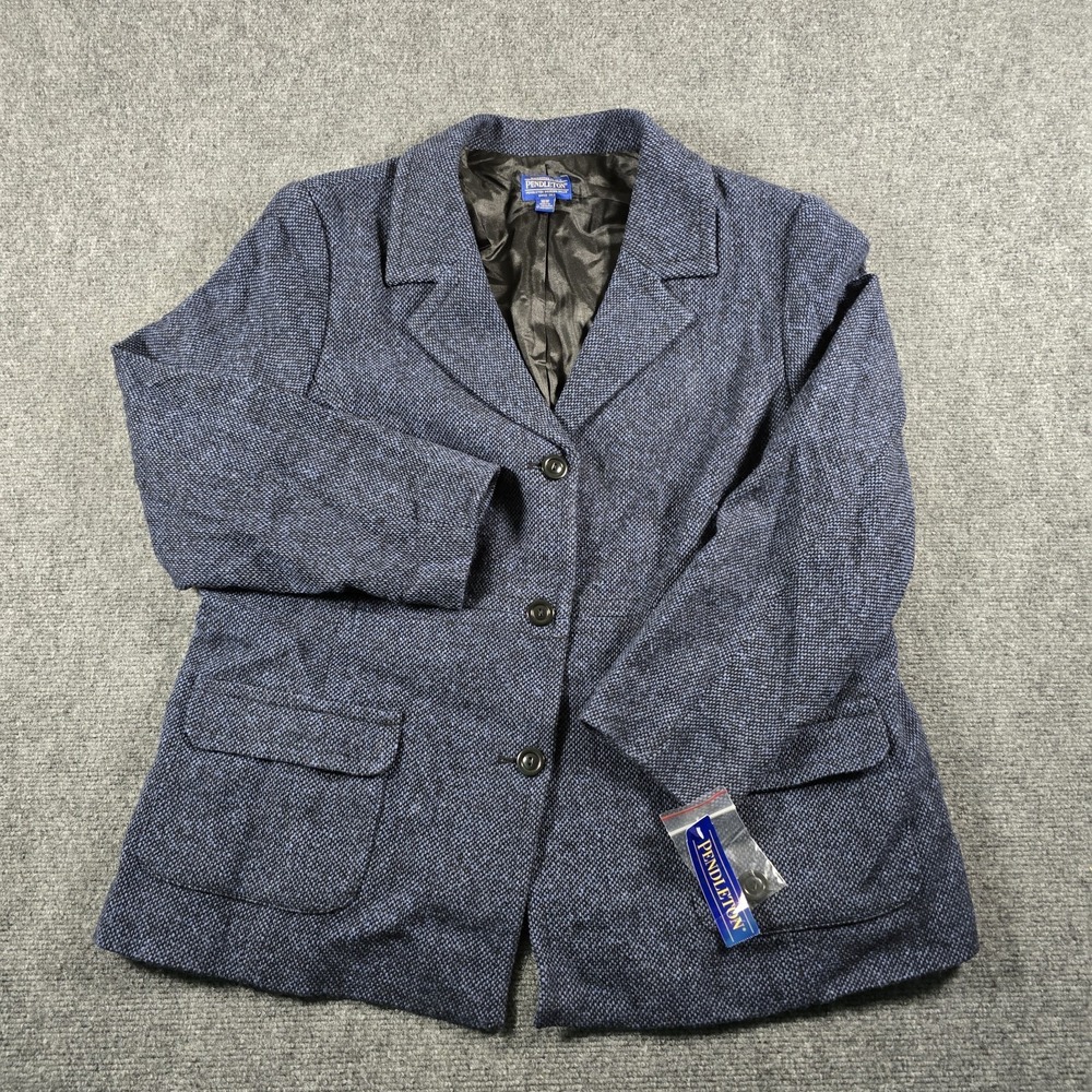 Pendleton Women's NWT 100% Virgin Wool Tweed Houndstooth Blazer Blue 18W Plus
